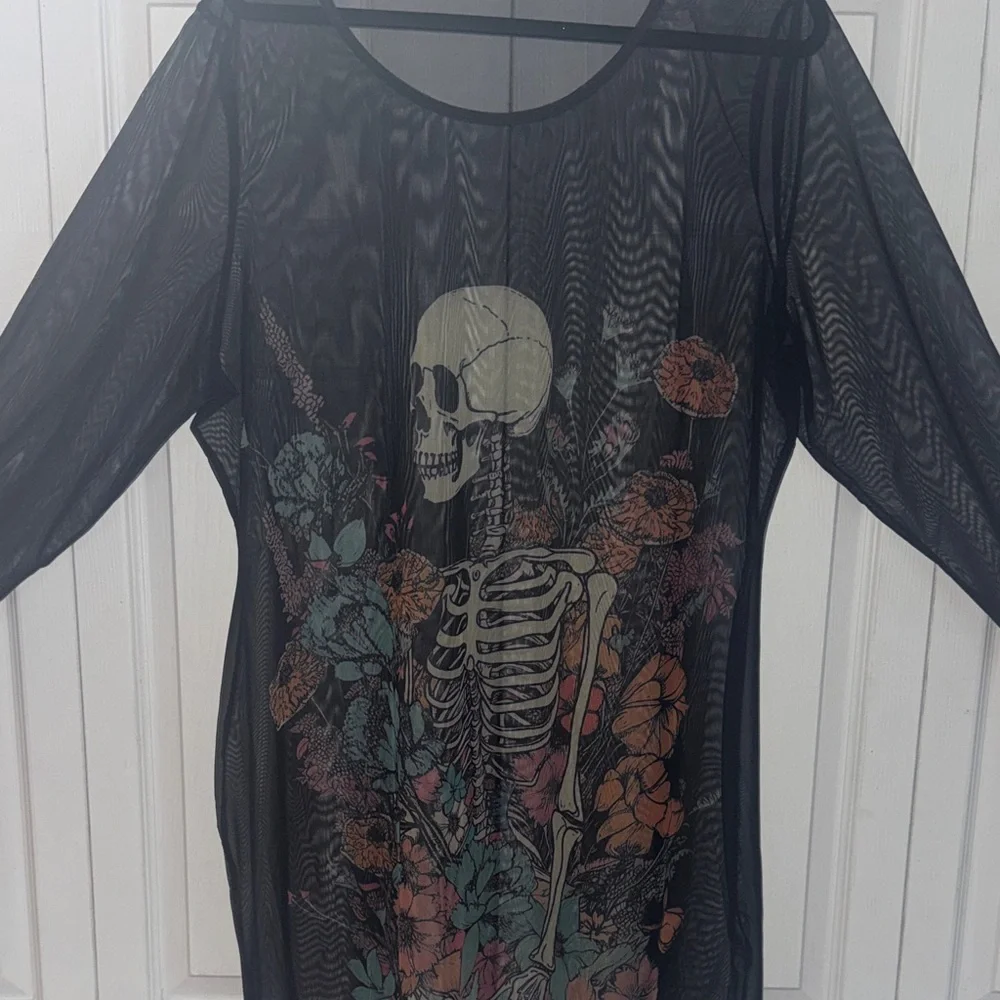 Sheer Black Skeleton Print dress/ Tunic/ cover  up